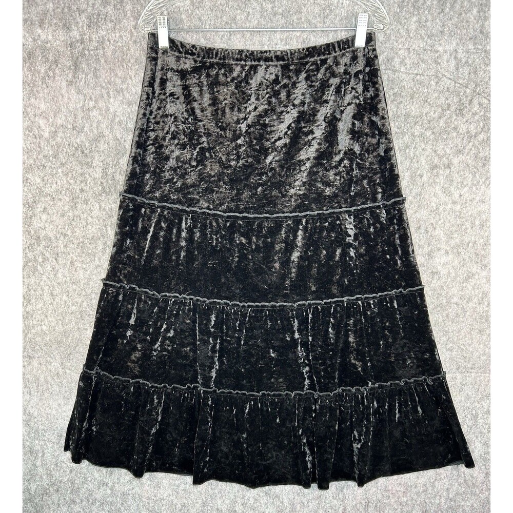 Susan Lawrence Women's Black Velvet Tiered Ruffle Maxi Size PL Whimsigoth
